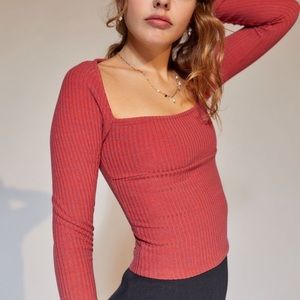 UO Orla Square Neck Top Pink coral